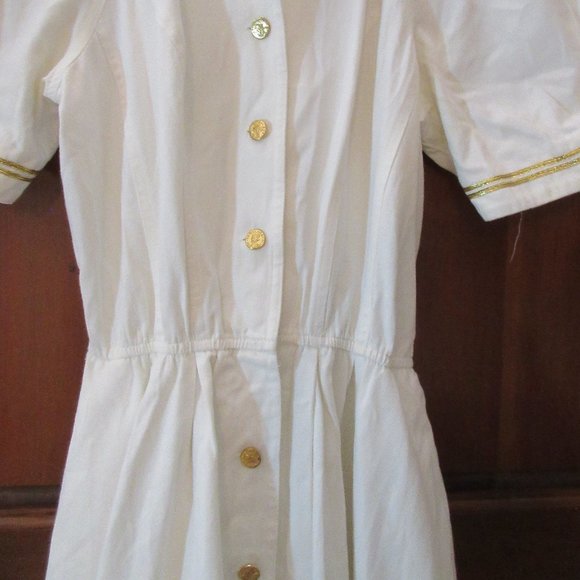 Long White Gold Trim MEGAN MOORE Dress Size 12 - Picture 2 of 5